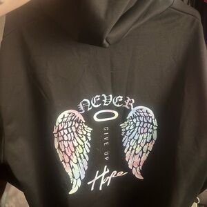 Black Hoodie with Colorful Angel Wings